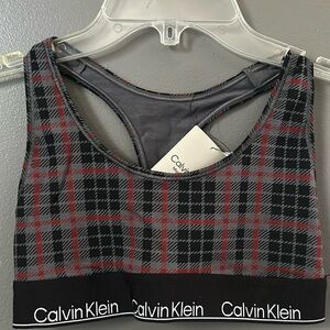 NWT Calvin Klein Bralette Gray Red and Black Plaid Modern Cotton Unlined Small